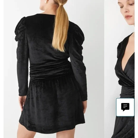 & Other Stories Puff Shoulder Long Sleeve Velvet Black Dress Romantic Goth - Picture 4 of 9